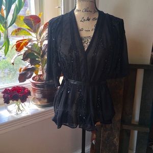 Black beaded sheer top w/ kimono sleeves